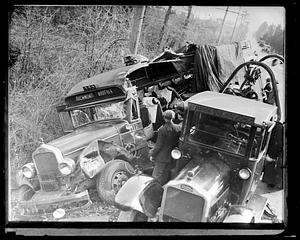 A traffic accident between a truck and a bus