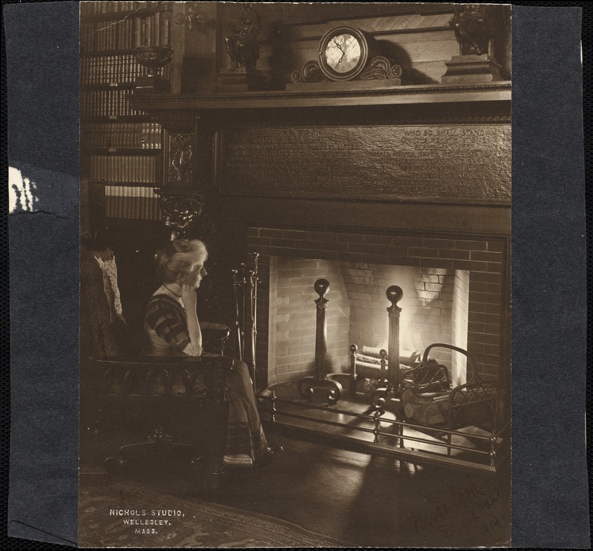 Helen Temple Cooke by the fireplace, c. 1912