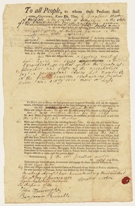 Land deed, Jonathan Morton to Elijah Morton, January 1782