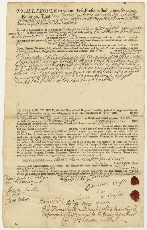 Land deed, Thomas and Sarah Craft to Elijah Morton, May 4, 1753