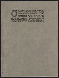 Addresses delivered by members of the American Academy in memory of Josiah Parsons Cooke [Front cover]