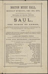 Boston Music Hall, Monday evening, Dec. 23d, 1878, Saul, or the witch of Endor