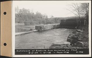 Gatehouse at Bondsville dam washed out, Bondsville, Palmer, Mass., 10:15 AM, Oct. 1, 1938