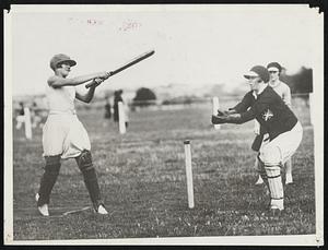 Silk Stockings And Pads. Melbourne, Australia, girls have taken a particular liking for cricket, and several of the leading business firms have entered teams in the Victoria’s Women’s Cricket Association. This photograph shows a hit to leg for two, being scored by Jean Day (Semico Team) against the Robur Team in their recent match at Albert Park.