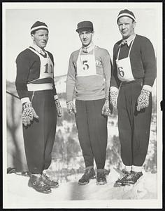 Norwegian Ski Jumpers Take Honors. Sigmund Ruud, Norwegian, right, winner of the eastern amateur ski association's class a jumping championship, shown with Sverre Kolterud, Left, Norwegian, who finished second, and Otto Satre, of Alisbury, ct. Ruud's rating of 2,27.2 was earned after two jumps of 661/2 and 611/2meters.