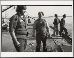 Men on barge, Boston Harbor