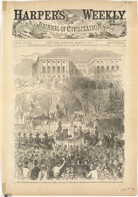 The Inaugural procession at Washington passing the gate of the Capital Grounds