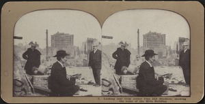 Looking east from corner of Pine and Stockton, showing the ruins of the Mills Building