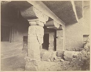 View of right side of porch and entrance to Buddhist Vihara, Cave XXIV, Ajanta