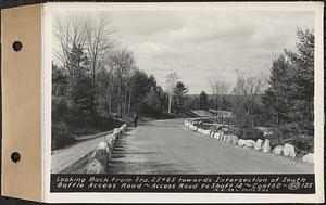 Contract No. 60, Access Roads to Shaft 12, Quabbin Aqueduct, Hardwick and Greenwich, looking back from Sta. 25+65 towards intersection of South Baffle access road, Greenwich and Hardwick, Mass., Oct. 21, 1938