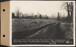 Contract No. 99, Enlargement of Fells High Level Distribution Reservoir, Stoneham, Malden, Melrose, borrow area, looking east from Bent Road, enlargement of Fells Reservoir, Stoneham, Mass., Feb. 12, 1940