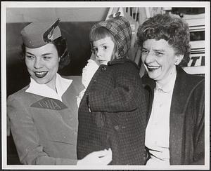 Little Donna Noe, and Granny, Mrs. Ruth Crowell at the airport