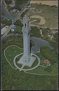 Air view of Pilgrim Monument, Provincetown, Mass., at the tip of Cape Cod