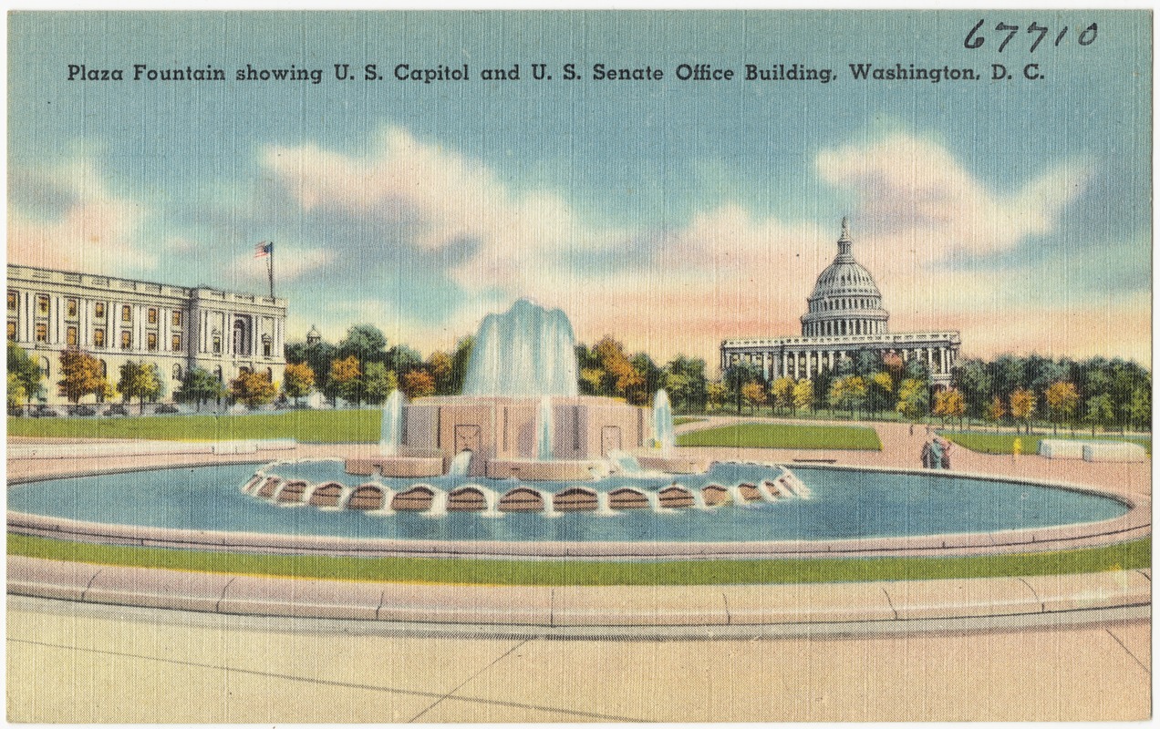 Plaza Fountain showing U.S. Capitol and U. S. Senate Office Building, Washington, D. C.