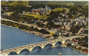 Aeroplane view of the Key Bridge and Georgetown College, Washington, D. C.