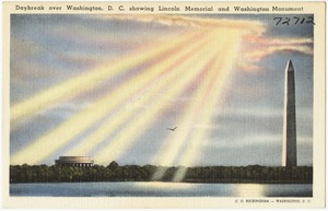 Daybreak over Washington, D. C. showing Lincoln Memorial and Washington Monument