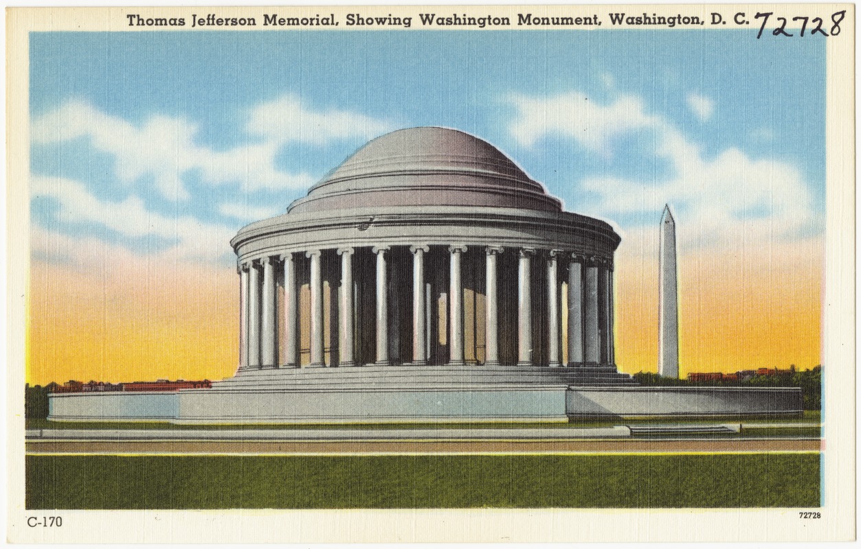 Thomas Jefferson Memorial, showing Washington Monument, Washington, D ...