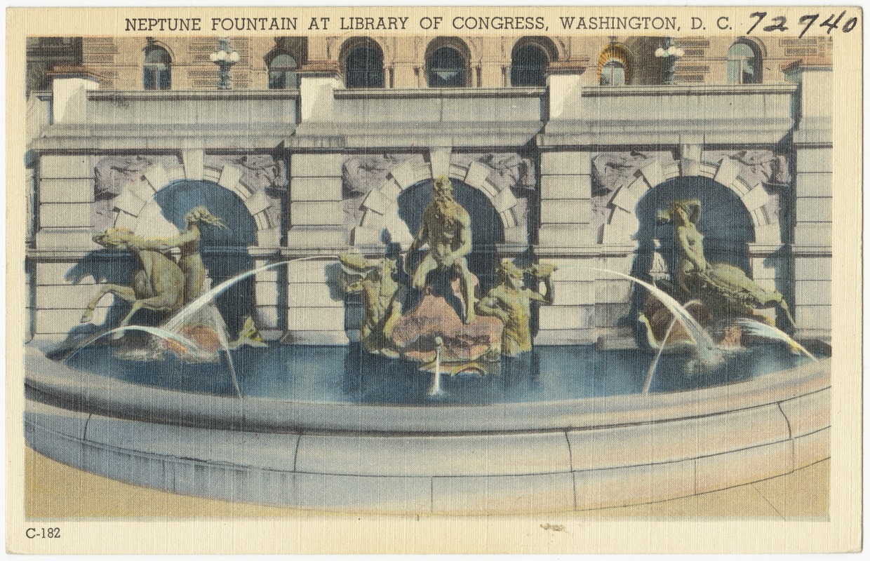 Neptune fountain at Library of Congress, Washington, D. C. Digital
