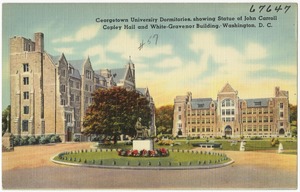 Georgetown University dormitories, showing Statue of John Carroll Copley Hall and White-Gravenor Building, Washington, D. C.