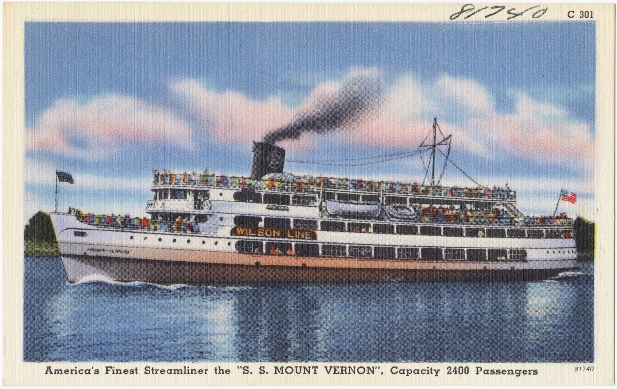 America's finest streamliner the "S. S. Mount Vernon", capacity 2400 passengers
