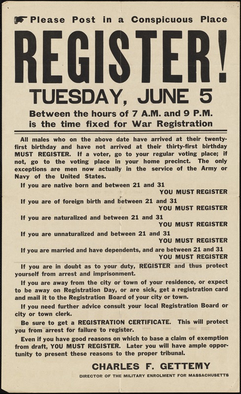 Poster about the requirement to register for the draft