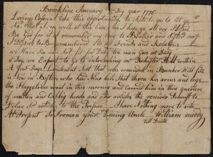Letter to his cousin, 1/5/1776