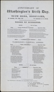 Program for anniversary of George Washington's birthday, 2/22/1851
