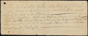 Note of sale of the household goods of William Whitney