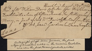 Receipt to Isaac Gardner for payment to the town collector
