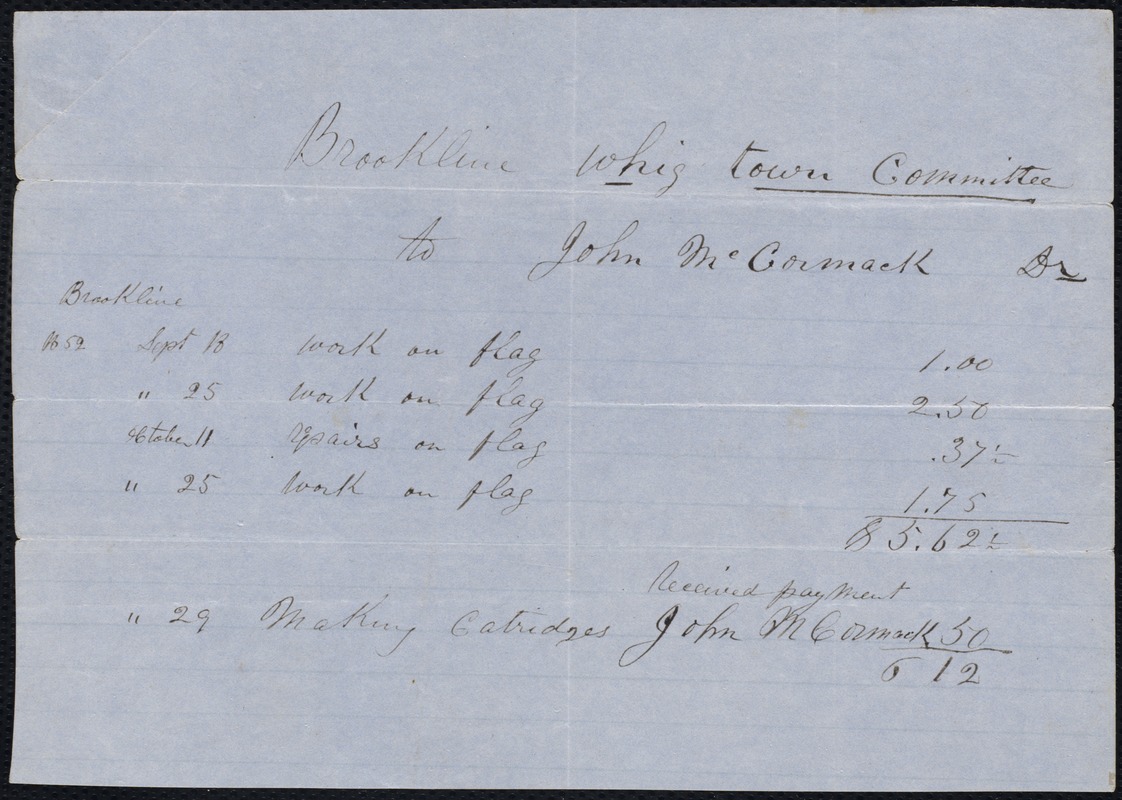 Bill for work for Whig Town Committee
