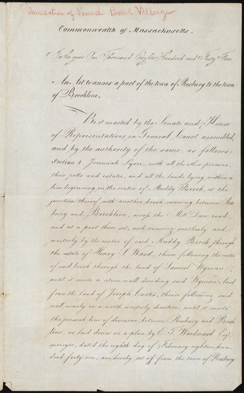 An act to annex part of the town of Roxbury to the town of Brookline