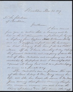 Letter regarding plan to construct a highway between Cypress and Beacon Streets, 12/21/1859