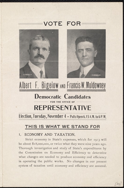 Election flyer for Albert Bigelow and Francis W. Muldowney for representative