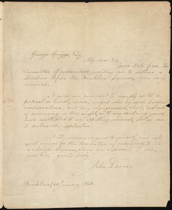 Letter to George Griggs declining invitation to speak to the Brookline Lyceum