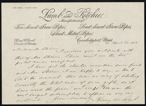 Letter of transmittal of certificate in the Brookline Union for Mr. Charles W. Stearns