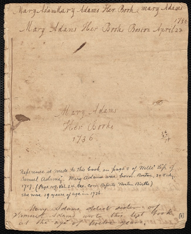 Mary Adams, her booke 1736 Digital Commonwealth