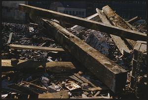 Large pile of debris from demolition, Boston