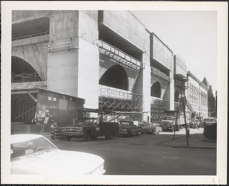 Construction of Boylston Building, Boston Public Library, looking down