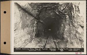 Contract No. 14, East Portion, Wachusett-Coldbrook Tunnel, West Boylston, Holden, Rutland, water coming through top of tunnel between Shafts 2 and 3, Sta. 190+00+/-, Holden, Mass., May 5, 1930