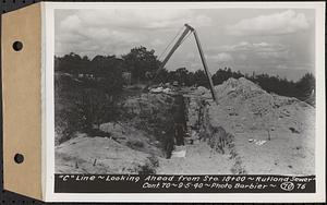Contract No. 70, WPA Sewer Construction, Rutland, "C" line, looking ahead from Sta. 18+00, Rutland Sewer, Rutland, Mass., Sep. 5, 1940
