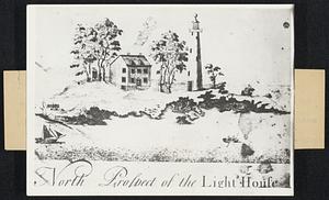 Copy of the first drawing of the original Boston Light what was presented to Maurice A. Babcock, present keeper, as members of the Greater Boston Historical Society held a Christmas party yesterday for the nine children living at the lighthouse.