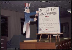 Uncle Sam wooden cut out, in Lawrence Library