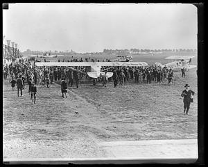 The Spirit Of St. Louis wheeled onto airfield