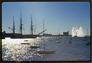 Boston 1995: The USS Constitution is silhouetted during the annual turnaround in Boston Harbor