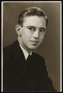 Portrait of young man with glasses, unidentified