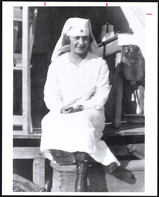 Immigran Grace Mullen Drapeau, a volunteer nurse, shown at the Tower Hill Emergency Hospital during the 1918 influenza epidemic