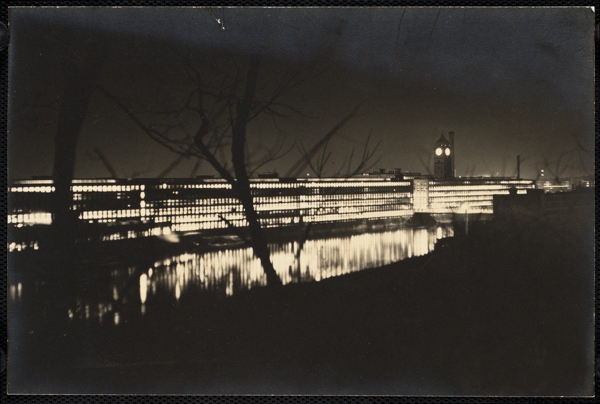 Mills at night in Lawrence, Massachusetts