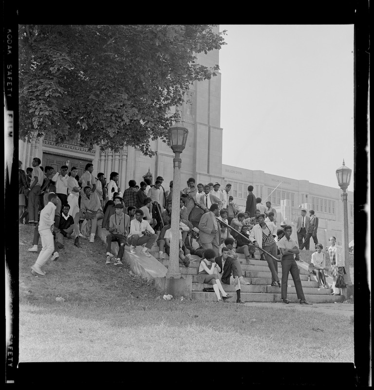 Students outside Brighton High School during demonstration