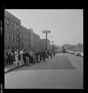 Students outside Boston Trade High School on day of demonstrations