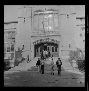 Students outside English High School on day of protests against school dress code